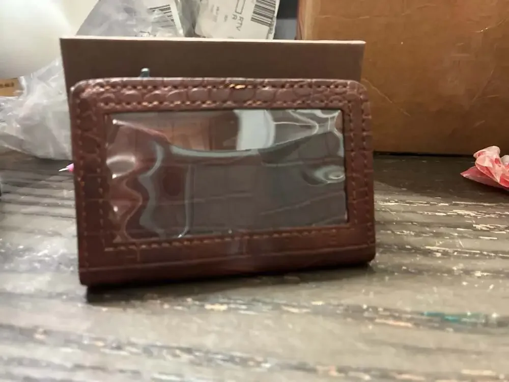 DOD Brown Embossed Leather RFID Blocking Pop-Up Credit Card Holder Wallet